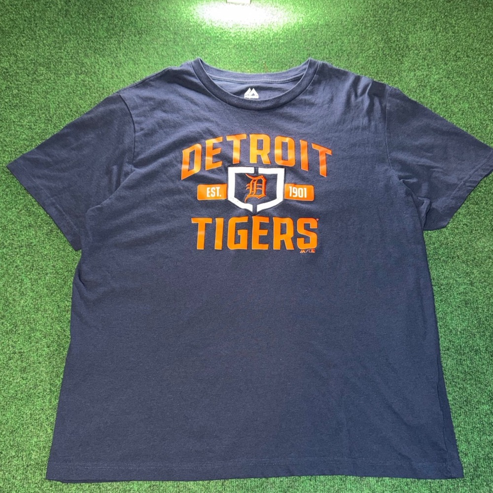 Majestic Detroit Tigers Navy Blue Graphic T-Shirt Mens 2XL MLB Baseball Tee